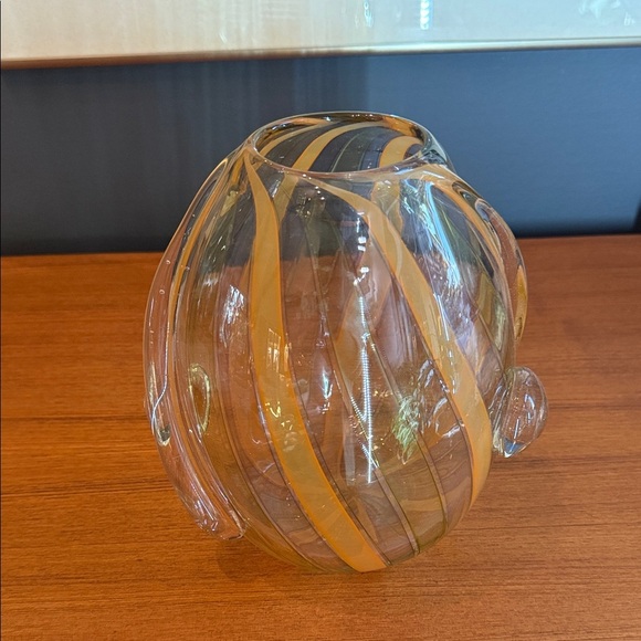 Hand Crafted Glass Art Vase with Orange Swirls - Picture 3 of 8